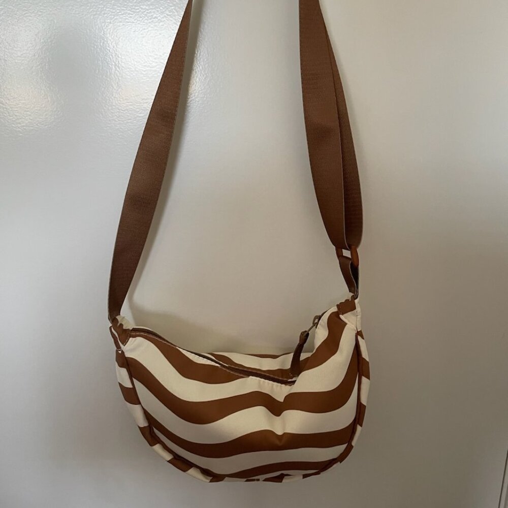 White and Brown stiped Bag